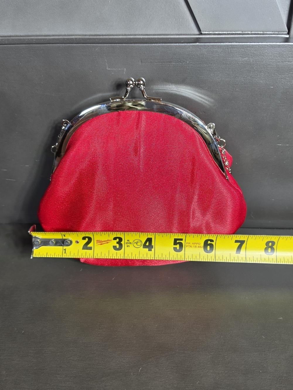 Daniel Ames Couture Vintage Red Floral Satin Kiss Lock Purse Rhinestone Silver - Picture 6 of 8